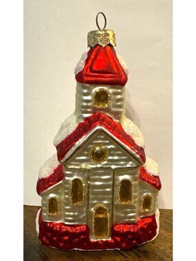 Vintage Glass Christmas Ornament Church With Snow, Poland